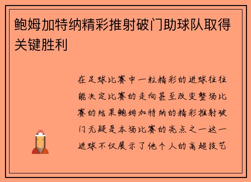 鲍姆加特纳精彩推射破门助球队取得关键胜利 鲍姆加特纳精彩推射破门助球队取得关键胜利